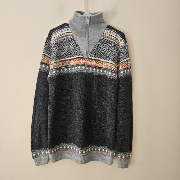 Artesanias Alpaca Blend 1/4 Quarter Zip Mock Sweater Fair Isles Men's Large - Picture 2 of 10